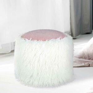 Doncosmo Retro Pouf in Weiß und Rosa Kunstfell und Cordstoff