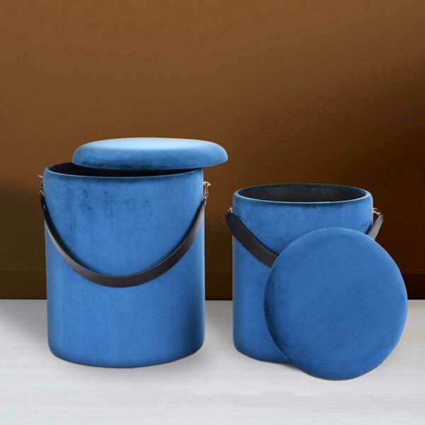 Doncosmo Samt Hocker Set in Blau Truhe (zweiteilig)