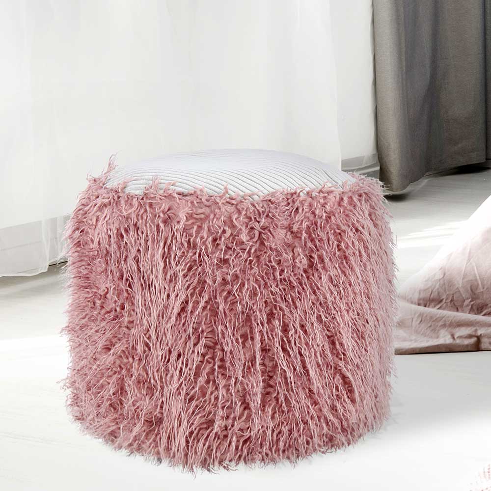 Doncosmo Sitzpouf in Rosa und Grau Kunstfell und Cordstoff