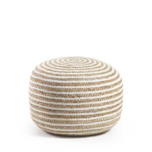 4Home Sitzpouf in Beige und Weiß aus Geflecht