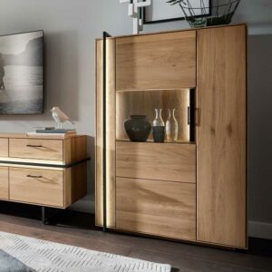 Natura Classico Wohnzimmer Vitrinenschrank in Asteichefarben 134 cm hoch