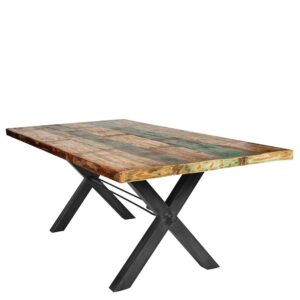 Möbel Exclusive Bunter Esszimmertisch aus Recyclingholz und Eisen 160 cm breit