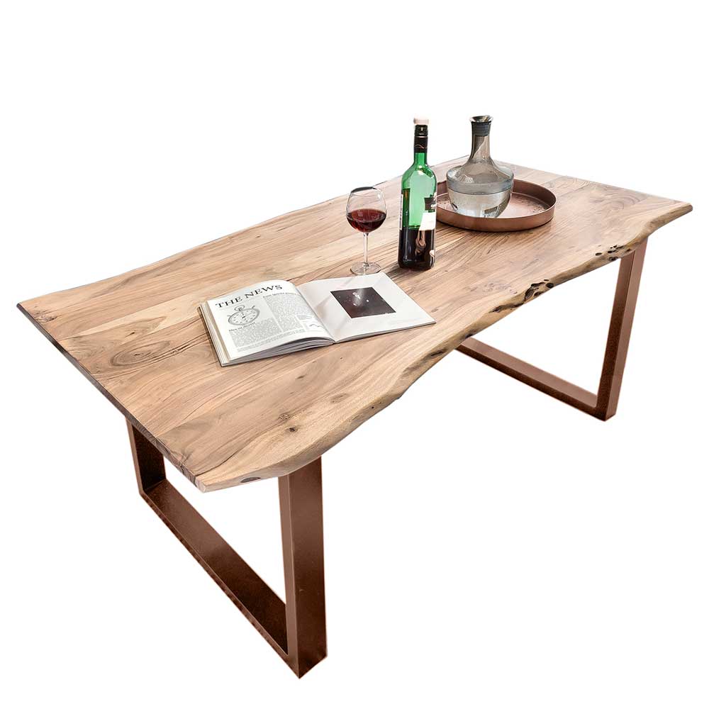 Möbel Exclusive Echtholztisch aus Akazie Massivholz und Metall Bügelgestell