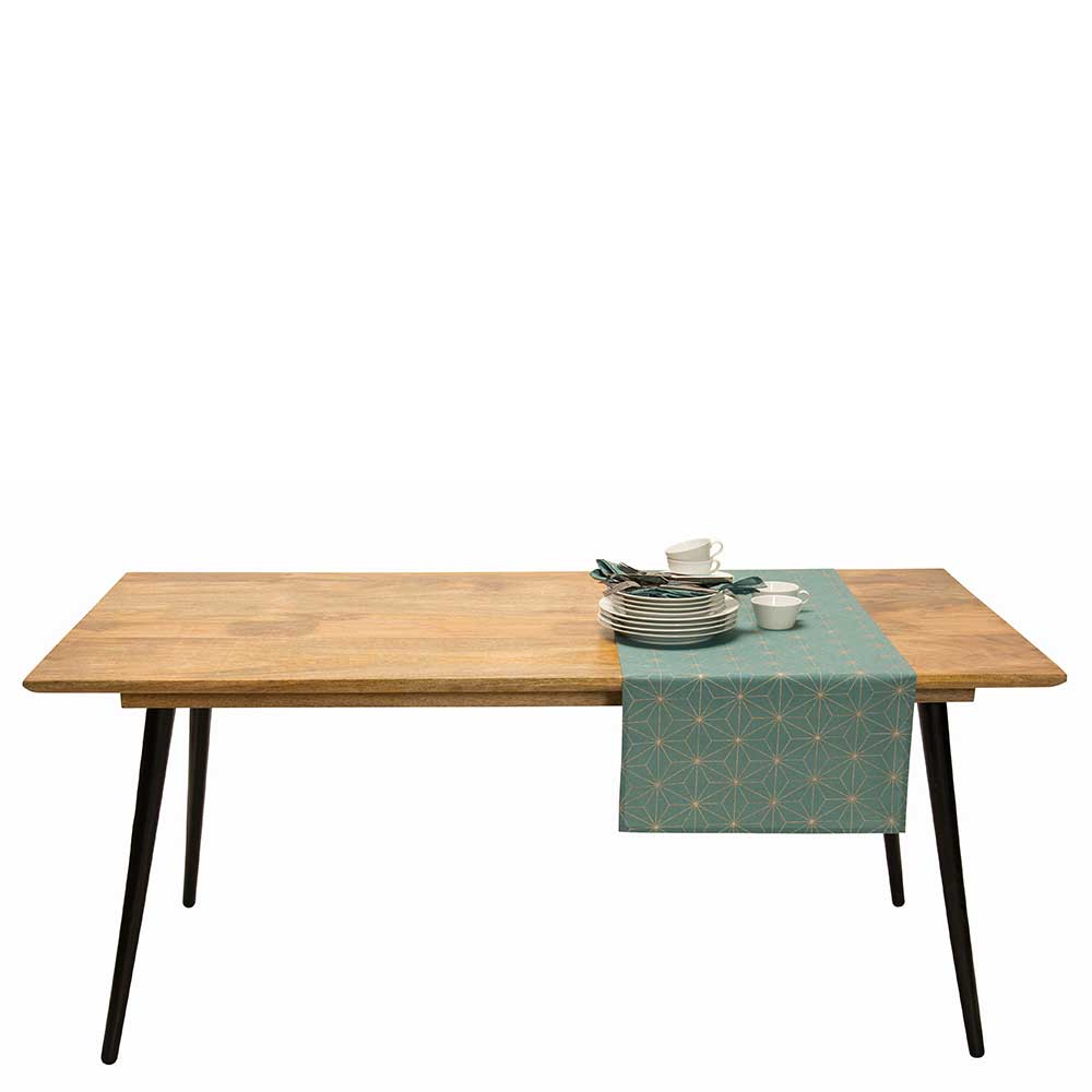 Möbel Exclusive Esszimmer Tisch aus Mangobaum Massivholz und Metall Retro Design