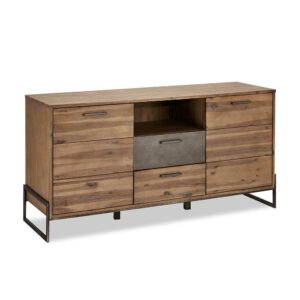 Möbel4Life Esszimmersideboard aus Akazie Massivholz und Stahl Loft Design
