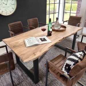 Möbel Exclusive Baumkantentisch aus Akazie Massivholz und Eisen Loft Design