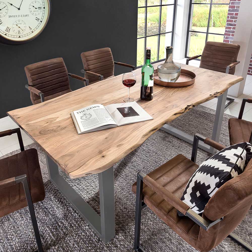 Möbel Exclusive Baumkanten Esstisch aus Akazie Massivholz und Eisen Loft Design