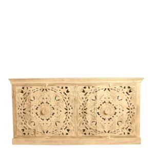 Möbel Exclusive Massivholz Sideboard im Vintage Look floralen Schnitzereien versehen