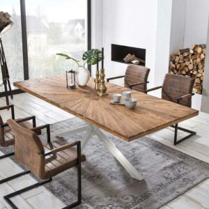 Möbel Exclusive Küchentisch aus Teak Massivholz Eisen in Altsilberfarben