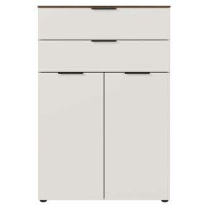 Möbel Exclusive Kleiner Ordnerschrank in Creme Weiß und Nussbaum Optik 120 cm hoch