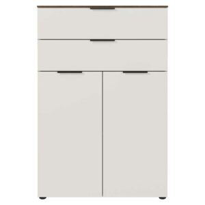 Möbel Exclusive Kleiner Ordnerschrank in Creme Weiß und Nussbaum Optik 120 cm hoch