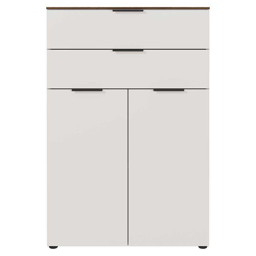 Möbel Exclusive Kleiner Ordnerschrank in Creme Weiß und Nussbaum Optik 120 cm hoch