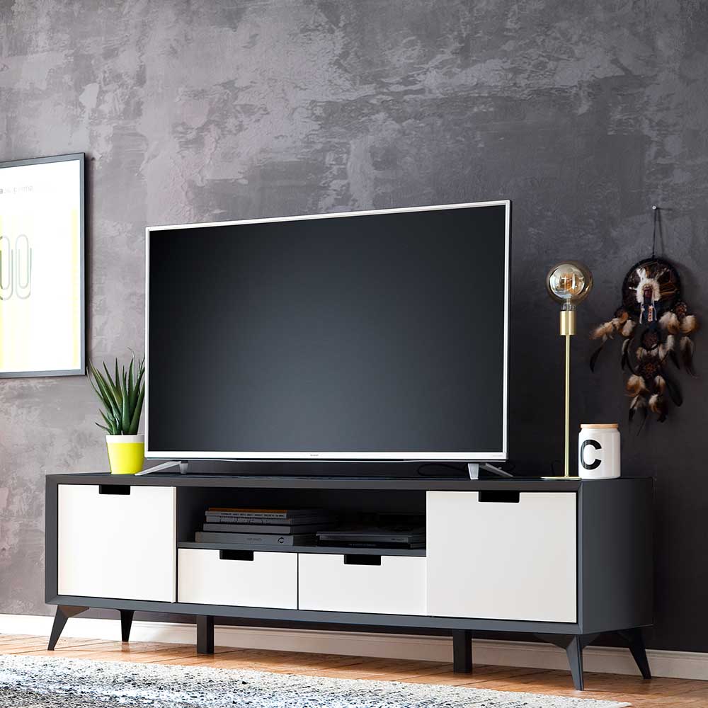 TopDesign Fernsehunterschrank in Weiß und Grau Wendefront