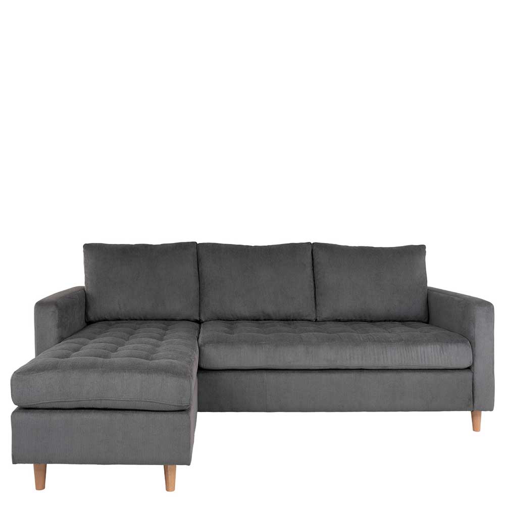 4Home Graues Ecksofa aus Cord und Massivholz modern