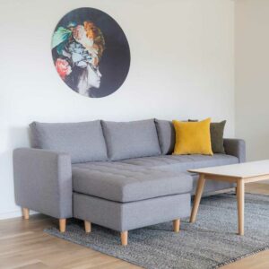 4Home Wohnzimmer Couch in Hellgrau und Buchefarben drei Sitzplätze