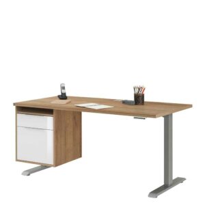 Müllermöbel Moderner Schreibtisch in Wildeichefarben und Weiß höhenverstellbar