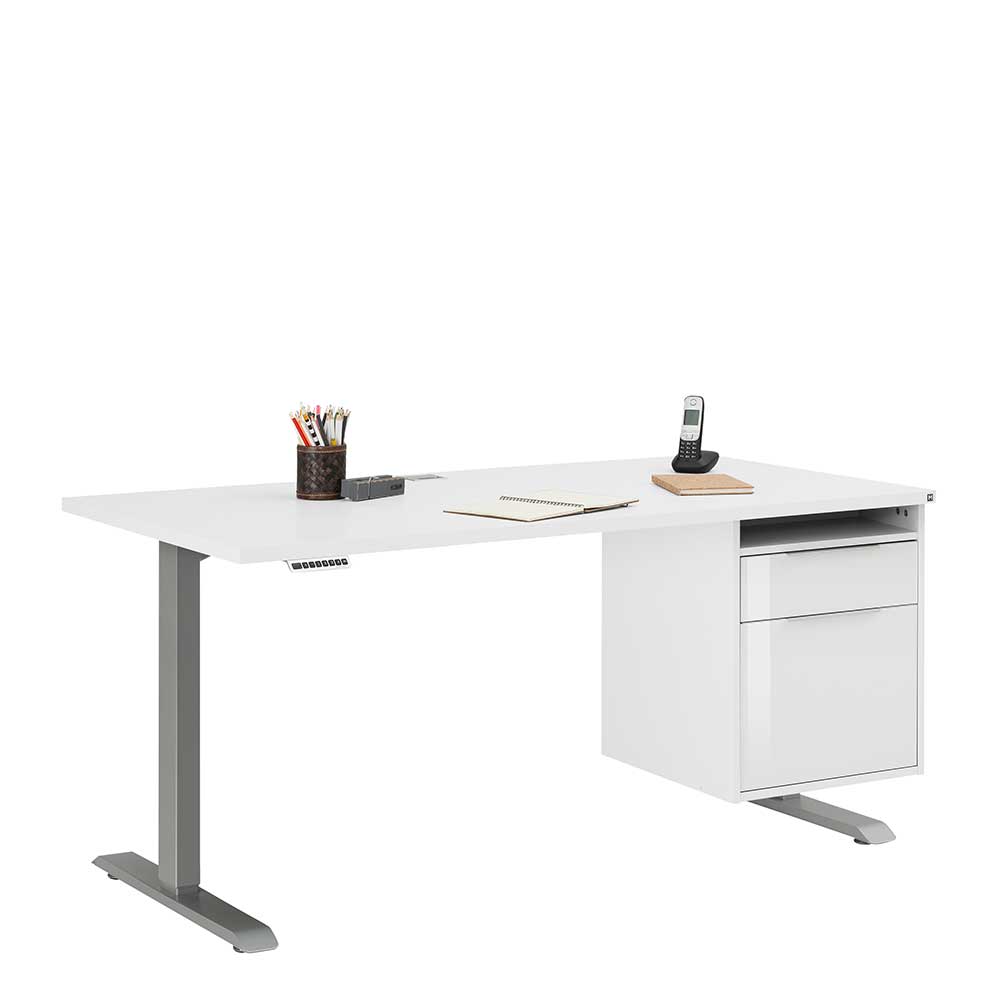 Müllermöbel Höhenverstellbarer Schreibtisch in Weiß Hochglanz Made in Germany