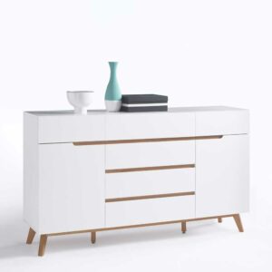 TopDesign Design Sideboard in Weiß Asteiche Massivholz