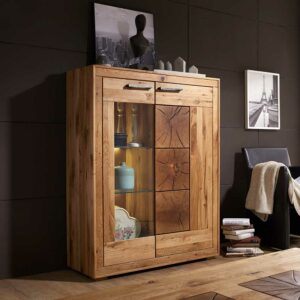 Basilicana Wohnzimmer Highboard aus Wildeiche massiv LED Beleuchtung