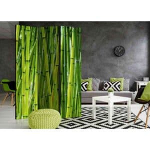 4Home Raumteiler Paravent mit grünem Bambus Motiv 135 cm breit