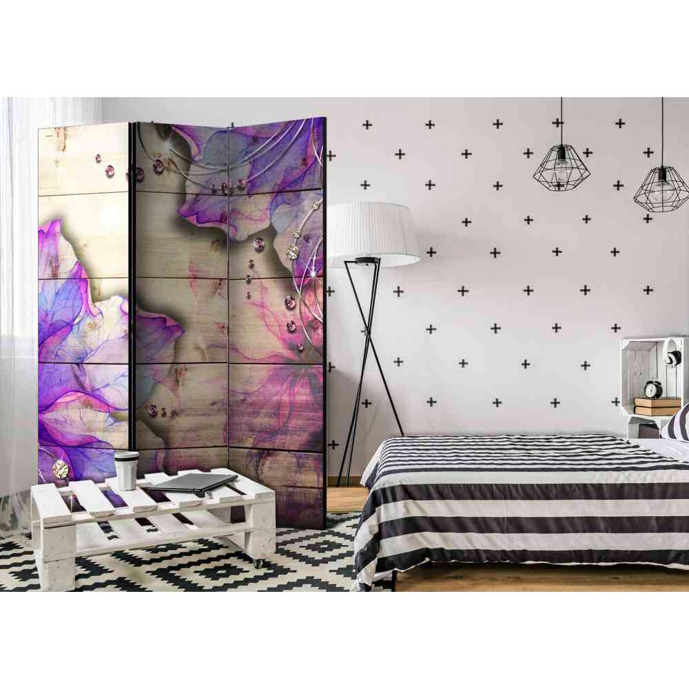 4Home Leinwand Paravent mit lila Blüten modern