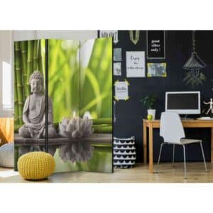 4Home Spanische Wand mit meditierendem Buddha Grau und Grün