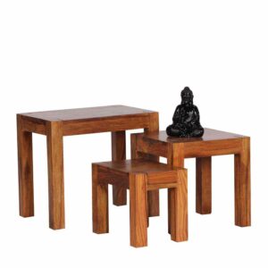 Möbel4Life Dreisatztisch aus Sheesham Massivholz lackiert (dreiteilig)