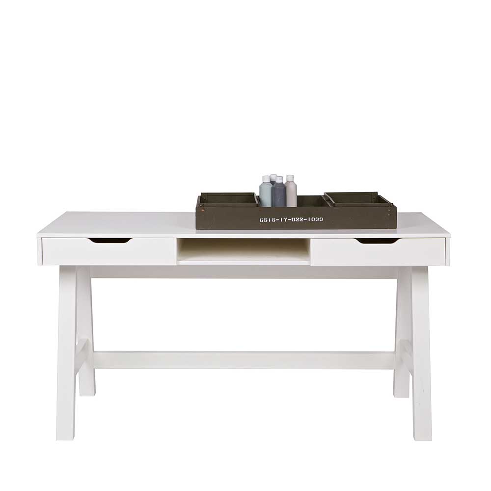 Basilicana Schreibtisch in Weiß lackiert Kiefer