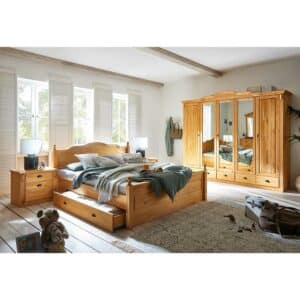 Life Meubles Landhaus Schlafzimmer Set aus Kiefer Massivholz Doppelbett (vierteilig)