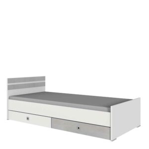 Star Möbel Einzelbett in Beton Lichtgrau und Weiß Variante mit Schubladen