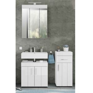 Möbel4Life Badezimmermöbelset mit Spiegelschrank in Weiß Hochglanz (dreiteilig)