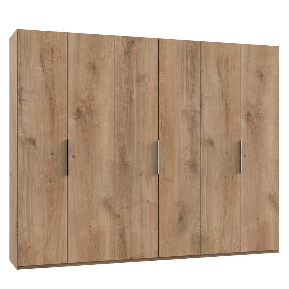 Star Möbel Kleiderschrank mit 6 Türen in Plankeneiche Holzoptik 300 cm breit