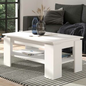 Möbel4Life Weißer Couchtisch 100x45x60 cm rechteckiger Tischplatte