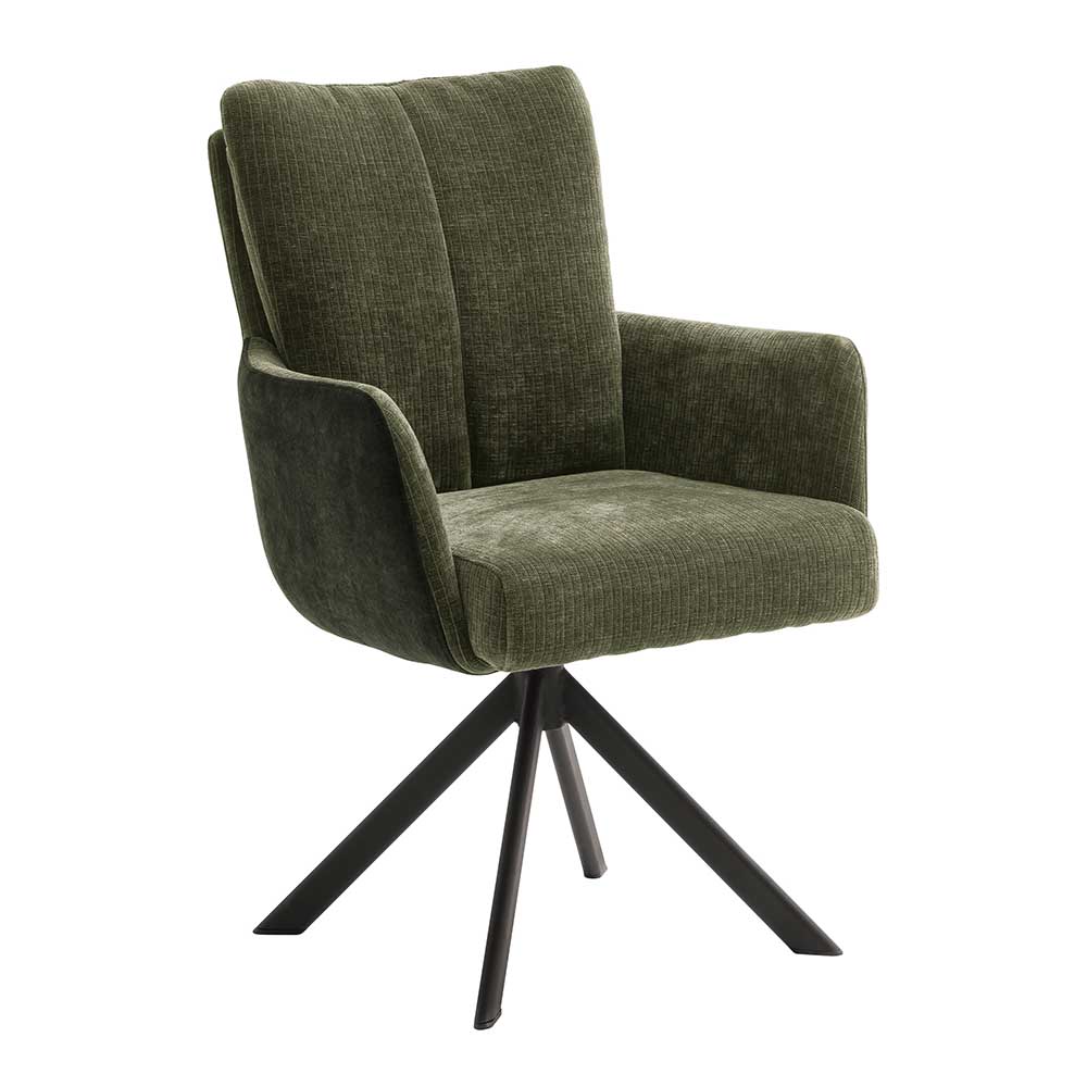 TopDesign Esstisch Stühle mit Armlehnen Oliv Grün und Schwarz (2er Set)