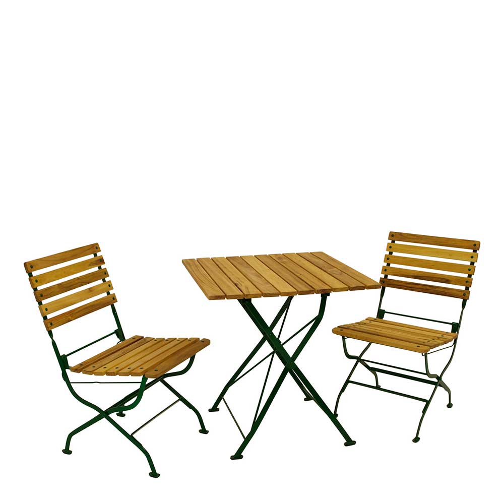 4Home Terrassensitzgruppe klappbar aus Robinie dunkelgrünem Stahl (dreiteilig)