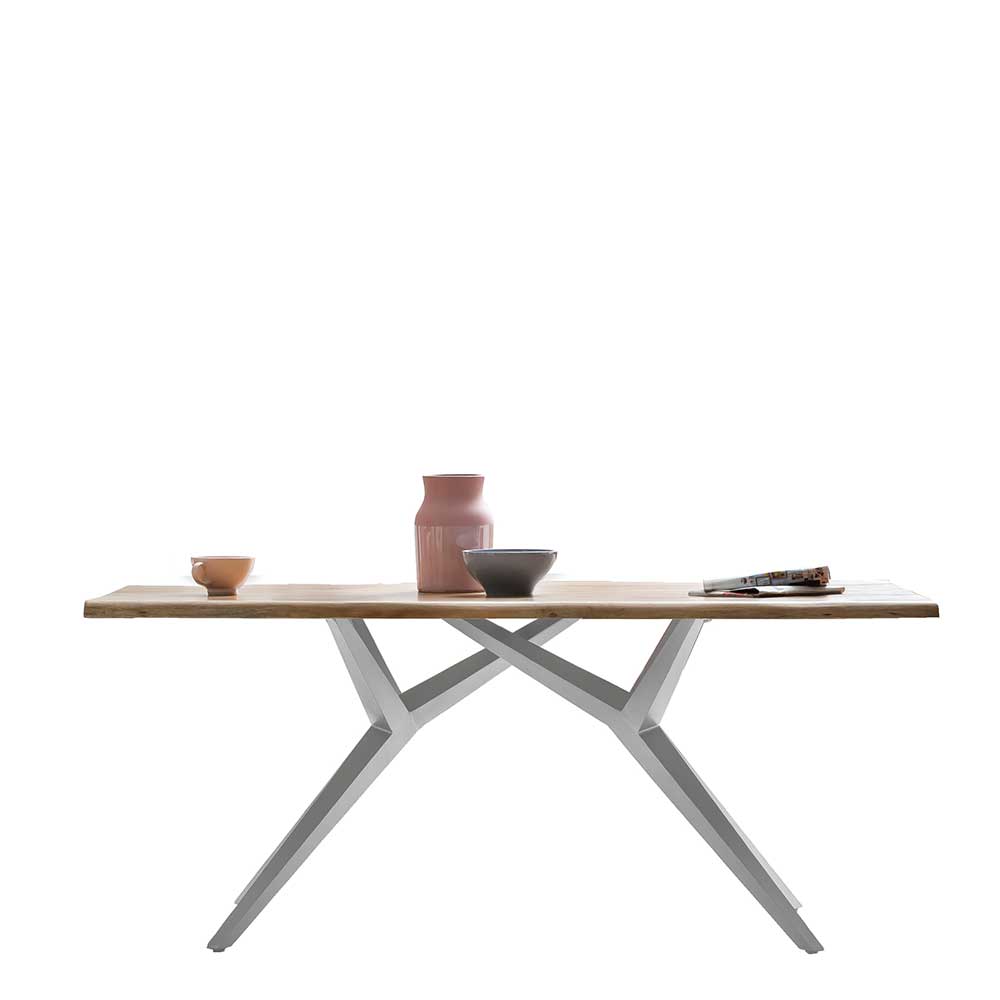 Möbel Exclusive Tisch Esszimmer aus Wildeiche Massivholz und Metall Vierfußgestell