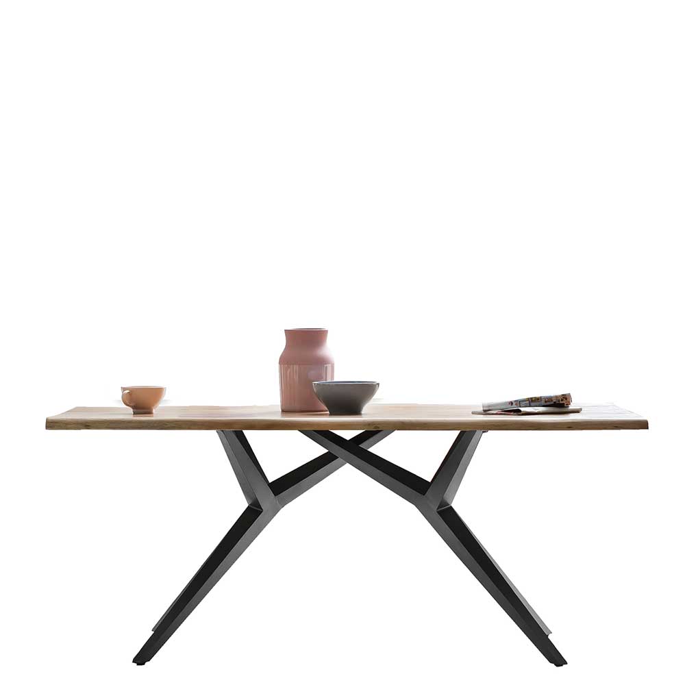 Möbel Exclusive Tisch Massivholz mit Wildeiche Platte Metall Vierfußgestell