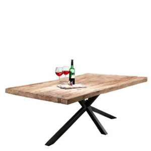 Möbel Exclusive Tisch Esszimmer in Schwarz und Teakfarben Massivholzplatte