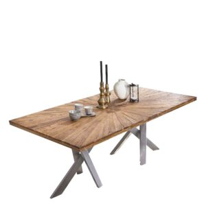 Möbel Exclusive Tisch Massivholz Teak aus Recyclingholz Tischplatte mit Einlegearbeit