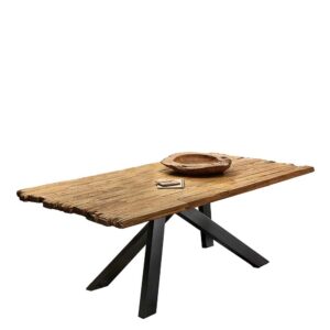 Möbel Exclusive Upcycling Esstisch aus Teak Massivholz und Metall Industry Stil