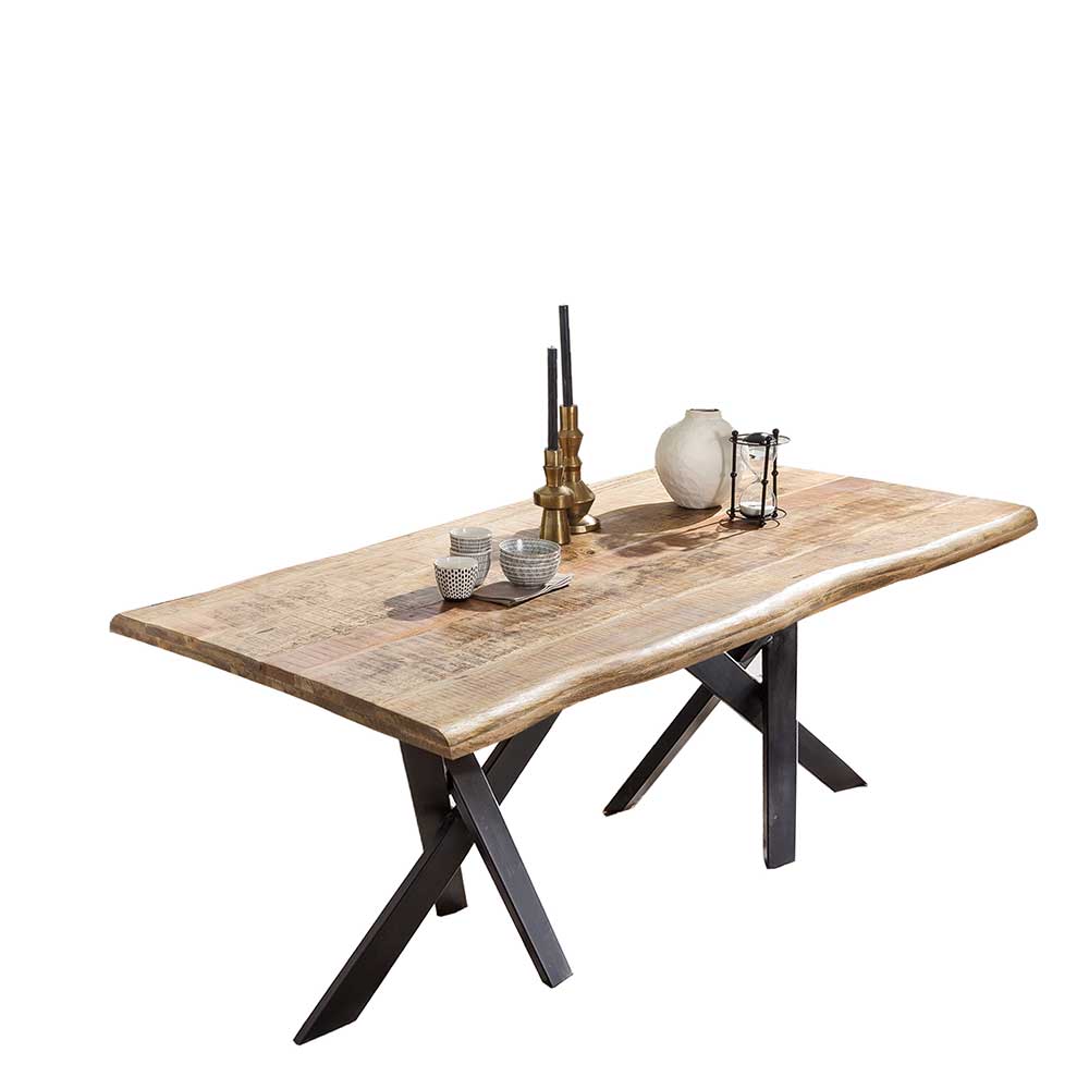 Möbel Exclusive Baumkantentisch aus Mangobaum Massivholz Metall
