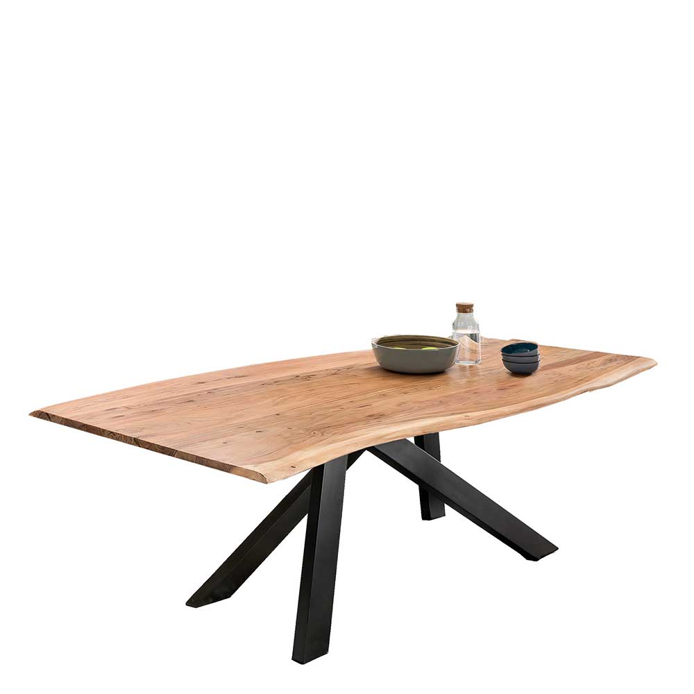 Möbel Exclusive Baumkanten Esszimmertisch aus Akazie Massivholz Metall Vierfußgestell