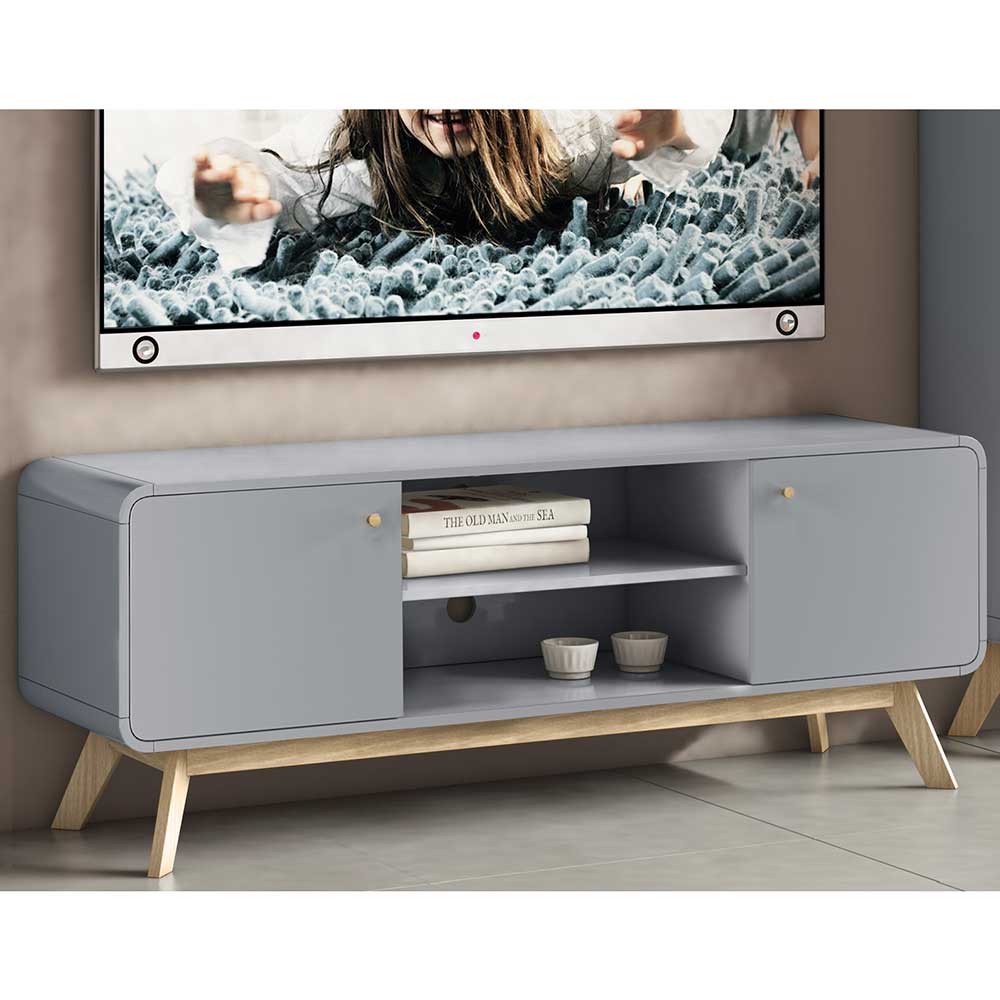Möbel4Life Skandi Fernsehboard in Grau und Eichefarben Offenes Gerätefach