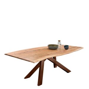 Möbel Exclusive Esstisch mit Baumkante aus Akazie Massivholz Metall Vierfußgestell