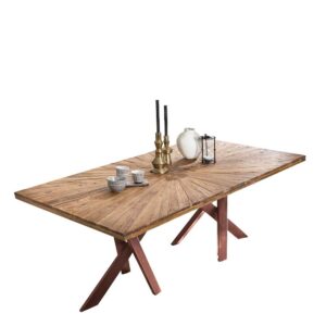 Möbel Exclusive Esszimmer Tisch rustikal Platte mit Einlegearbeit Teak Recyclingholz