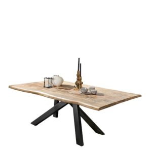 Möbel Exclusive Küchentisch rustikal aus Mangobaum Massivholz und Metall Baumkante