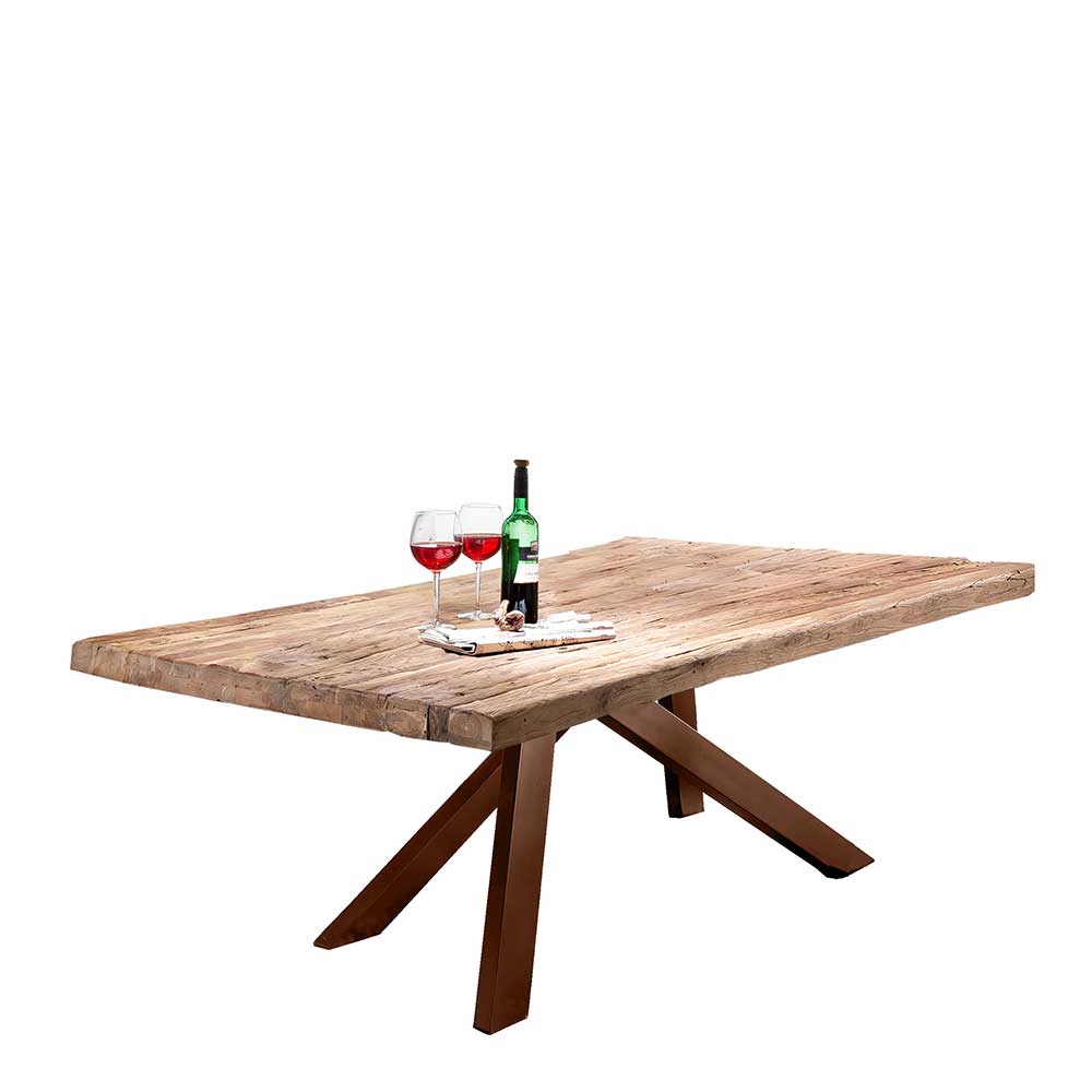 Möbel Exclusive Tisch Massivholz rustikal aus Teak und Metall Vierfußgestell