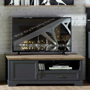 BestLivingHome Fernsehunterschrank in Dunkelgrau und Eichefarben Landhaus Design