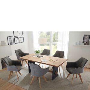 Möbel4Life Esszimmerkombination aus Eiche Massivholz sechs Stühlen (siebenteilig)