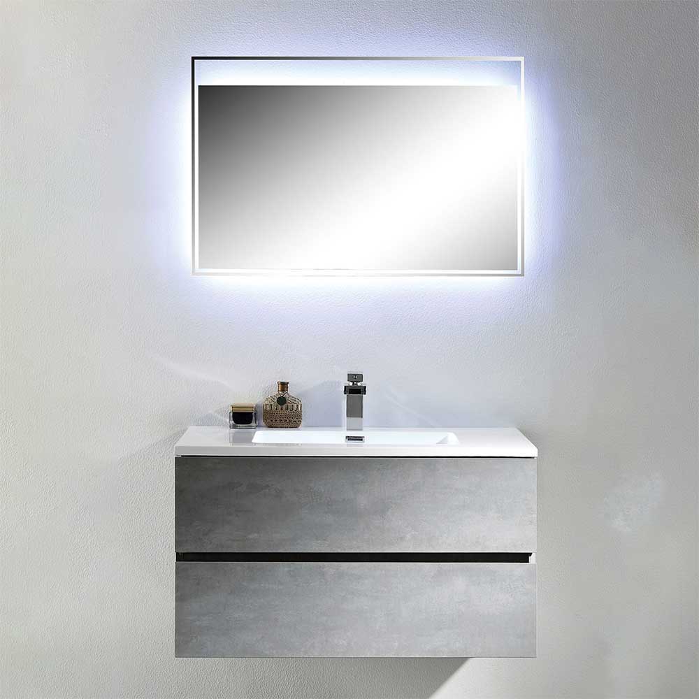 Furnitara Design Badmöbel Kombination im Beton Grau Dekor LED Beleuchtung (zweiteilig)